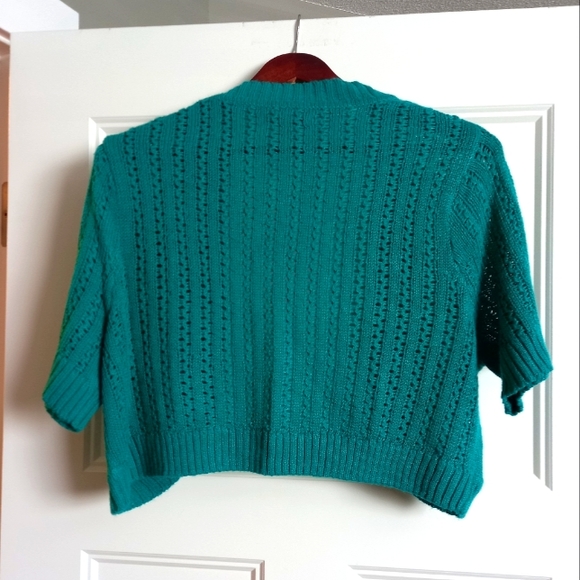 George Teal Short Sleeve Crochet Bolero Shrug Sweater - Picture 2 of 4